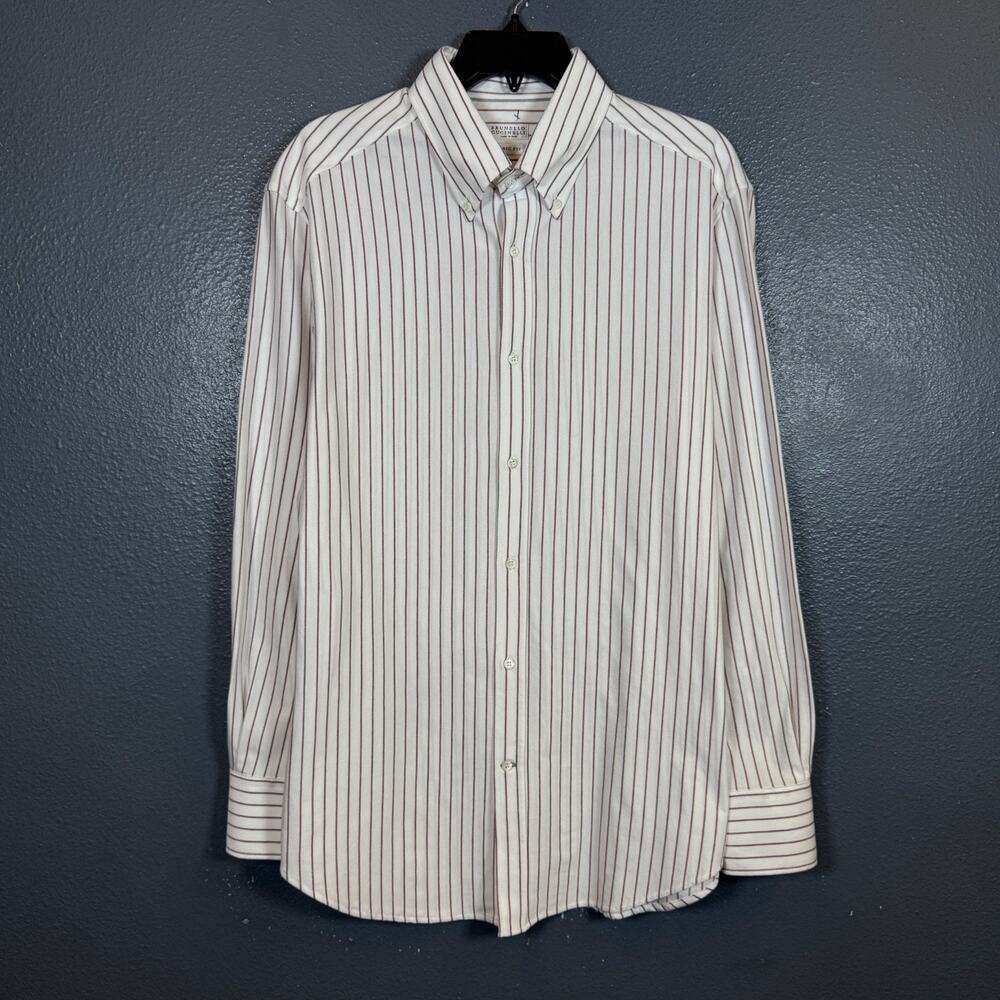 Brunello Cucinelli 52 men’s white/red striped long sleeve button down shirt 100%